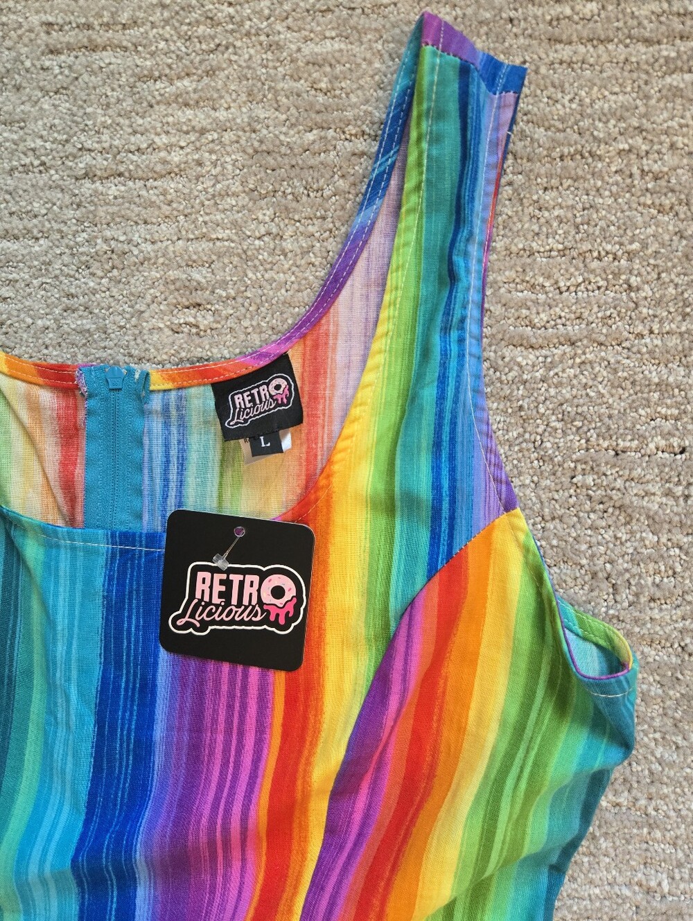NWT Retrolicous Rainbow Print Skater Dress Size L - Picture 7 of 7